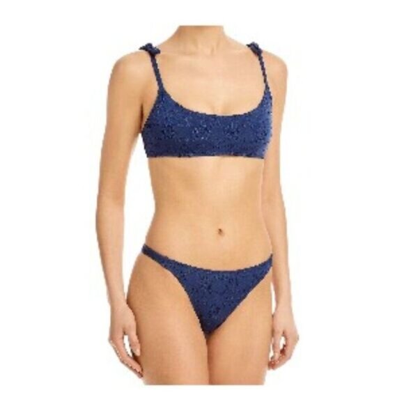 Aqua Bloomingdale's Eyelet Lace Bikini Swimsuit Dark Blue Large NWT - Picture 1 of 4